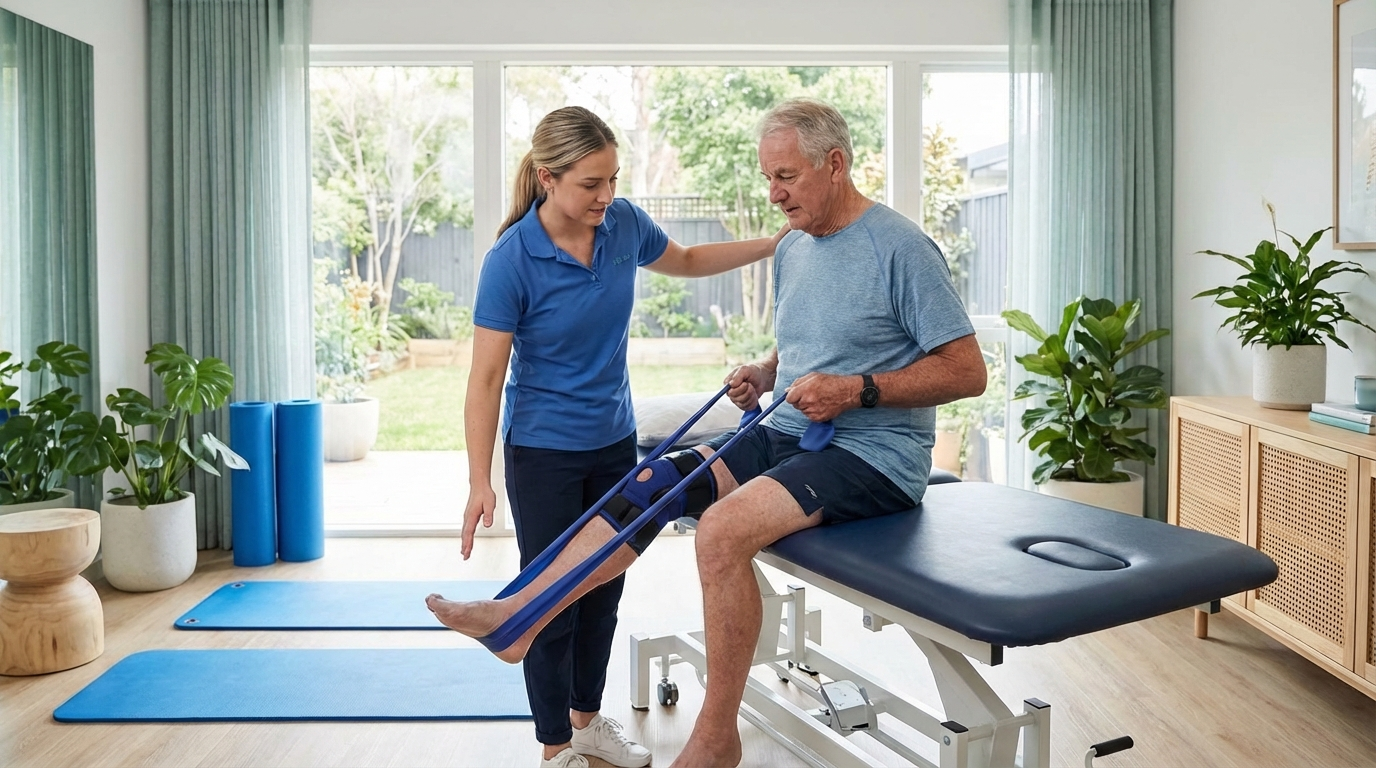 Patient and physiotherapist discussing treatment plan and session frequency